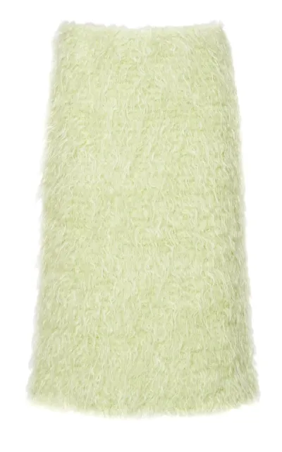 Dries Van Noten Samba Shaggy Wool-mohair Midi Skirt In Green