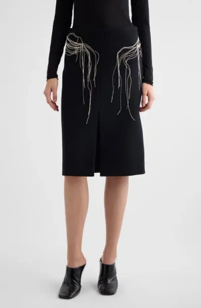 Dries Van Noten Shelda Crystal Chain Wool Blend Skirt In Black