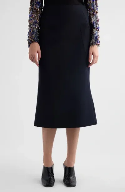 Dries Van Noten Sibyl Wool Midi Skirt In Navy