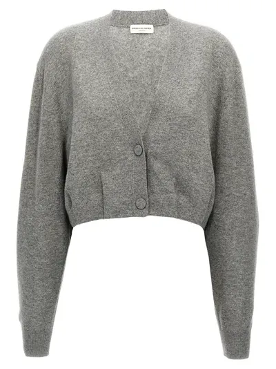 Dries Van Noten Short V-neck Cardigan Long Sleeves In Grey