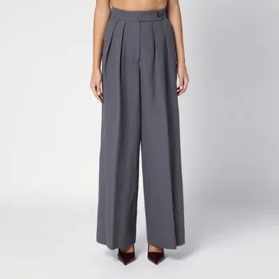 Dries Van Noten Taupe Wool-blend Wide Trousers In Gray