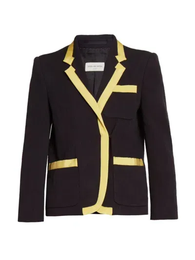 Dries Van Noten Contrast Trim Wool Blend Jacket In Navy