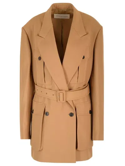 Dries Van Noten Wool Blend Gabardine Coat In Beige