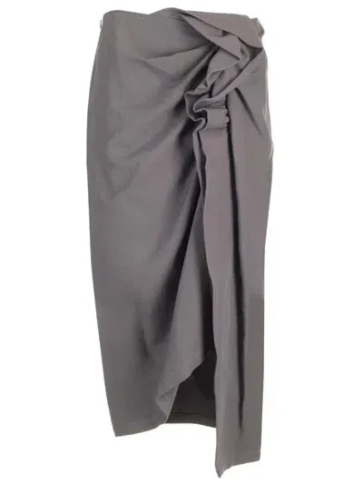 Dries Van Noten Wool Canvas Midi Skirt In Grey