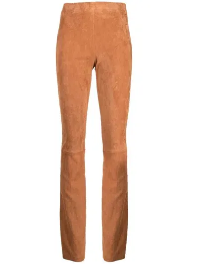 Drome Flared Suede Stretch Trousers In Braun