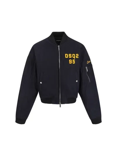 Dsquared2 Bomber Jacket In Navy Blue