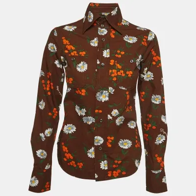 Pre-owned Dsquared2 Brown Flowers Print Cotton Full Sleeve Shirt S