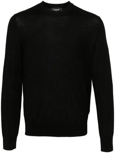 Dsquared2 Logo-plaque Fine-knit Jumper In Black  