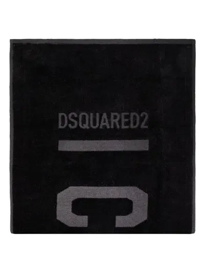 Dsquared2 Debossed-logo Cotton Beach Towel In Black