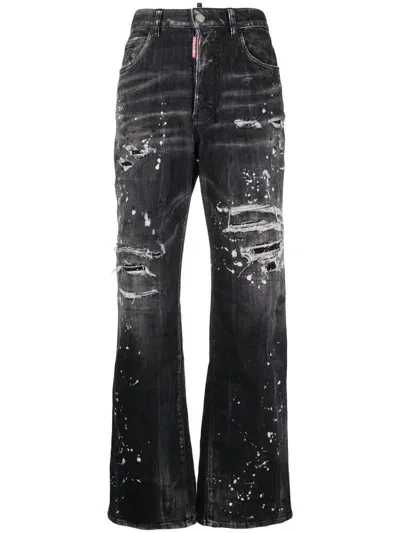 Dsquared2 Distressed Bootcut Jeans In Black