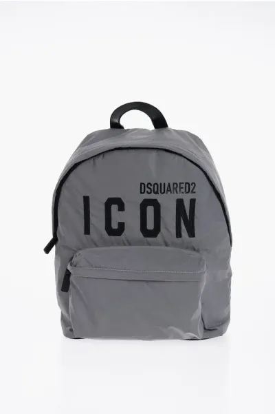 Dsquared2 Icon Solid Color Backpack With Embossed Logo In Gray