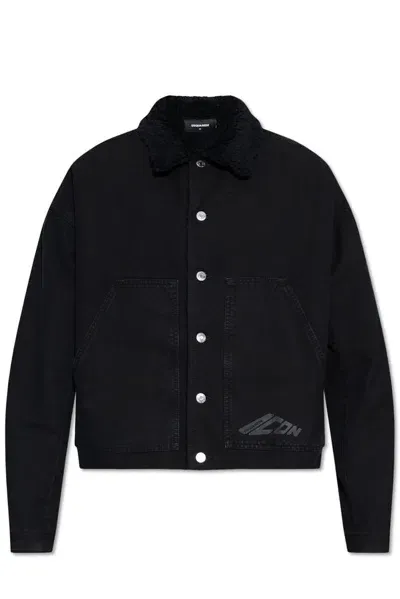 Dsquared2 Logo Printed Buttoned Jacket In Black