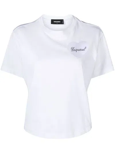 Dsquared2 T-shirt Mit Logo-applikation In Bianco