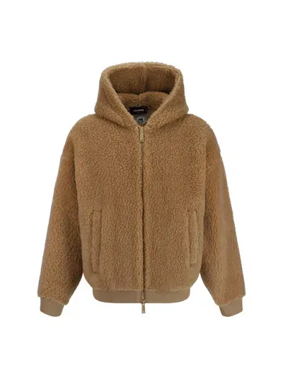 Dsquared2 Teddy Hoodie In Camel