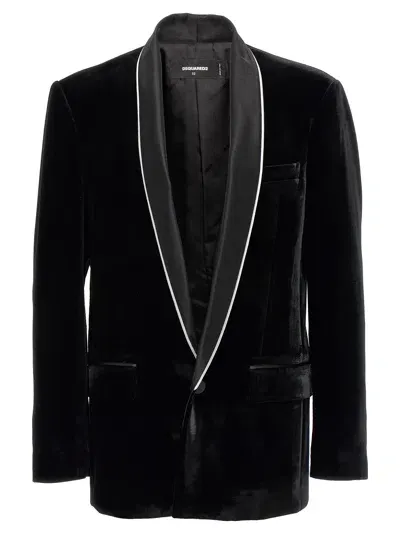 Dsquared2 Velvet Sexy Palm Beach Blazer In Black