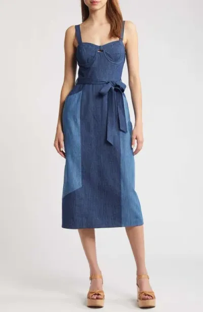 Du Paradis Canggu Denim Midi Dress In Patchwork Denim