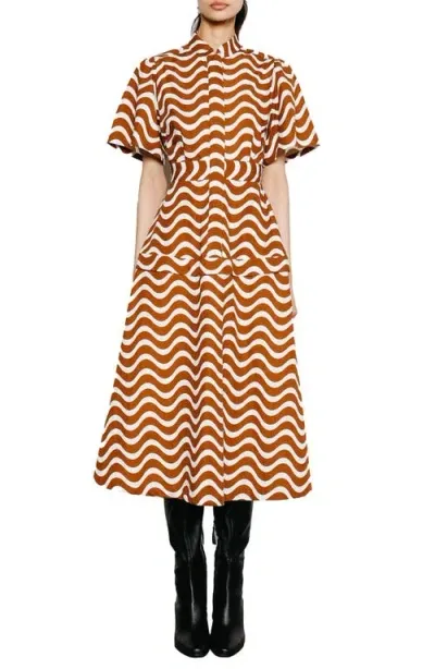 Du Paradis Leah Wave Stripe Cotton Midi Dress In Mountain Wave