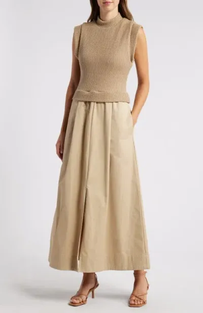 Du Paradis Natalie Mixed Media Maxi Dress In Almond Taupe