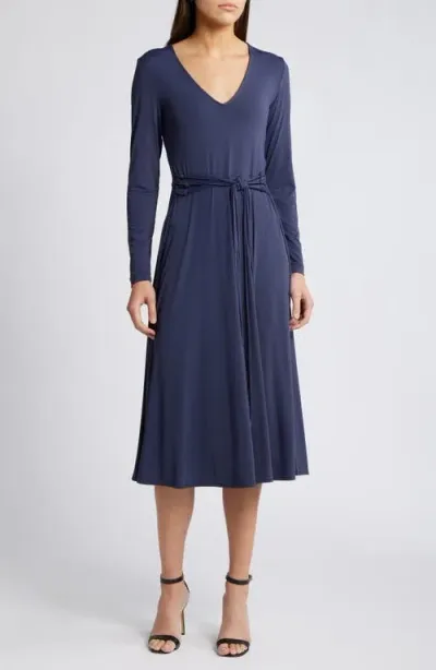 Du Paradis Singapore Long Sleeve Dress In Navy