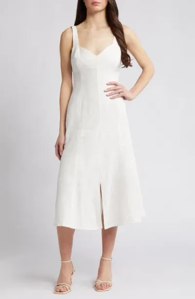 Du Paradis Sleeveless Linen Midi Dress In White Linen