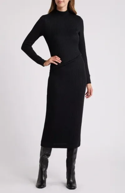 Du Paradis Valentin Long Sleeve Rib Maxi Dress In Black