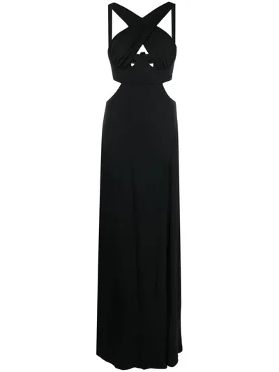 Dundas Gena Crossed Viscose Jersey Long Dress In Black