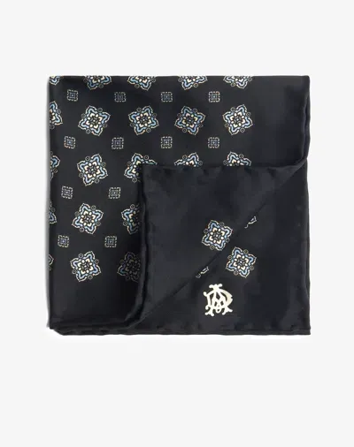 Dunhill Black Silk Scattered Medallion Pocket Square