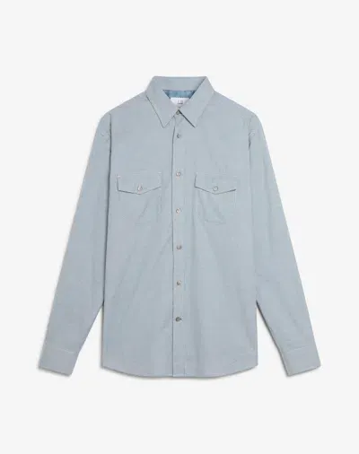 Dunhill Brushed Cotton Micro Check Military Pocket Shirt In Blue