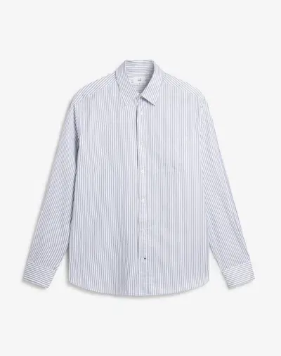 Dunhill Cotton Butterfly Twill Stripe Long Sleeve Button Down Shirt With Pocket In Blue