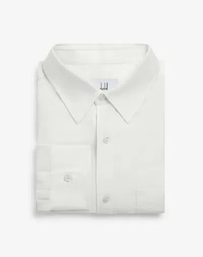 Dunhill Cotton Cashmere Herringbone Spread Collar Formal Shirt In White