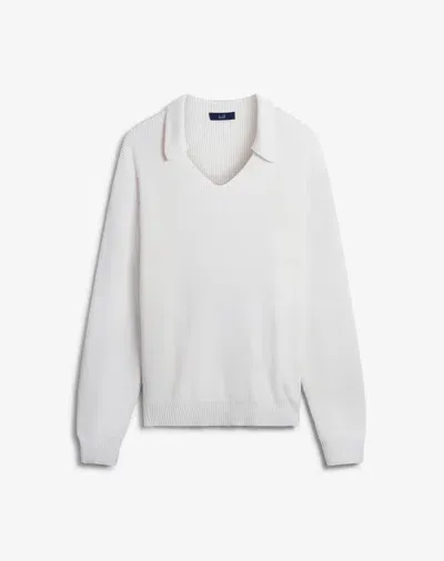 Dunhill Cotton Cashmere Silk English Rib Open Neck Jumper In White