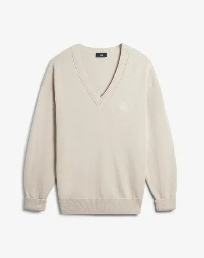 Dunhill Cotton Cashmere V Neck Jumper In Beige