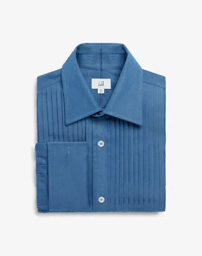 Dunhill Cotton Chambray Pleated Bib Point Collar Evening Shirt In Blue