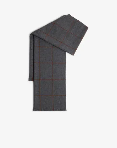 Dunhill Escorial Wool Windowpane Check Scarf In Grey