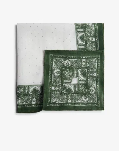 Dunhill Linen Paisley Border Neckerchief In Green