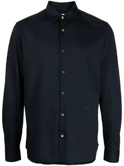 Dunhill Long-sleeved Cotton Shirt In Blau