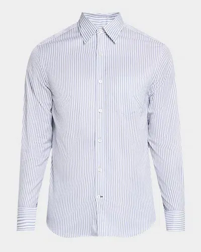 Dunhill Men's Cotton Twill Stripe Sport Shirt In Navy