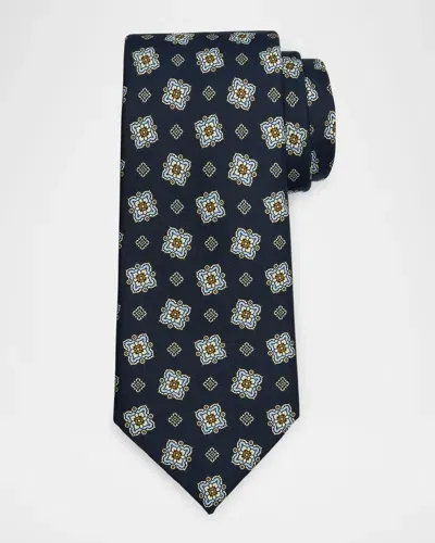 Dunhill Men's Medallion Mulberry Silk Tie In Midnight