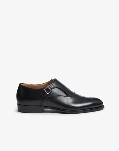 Dunhill Mount Single Monk Leather Brogue Shoes In Black