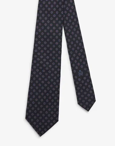 Dunhill Black Geometric Medallion Silk Printed Tie