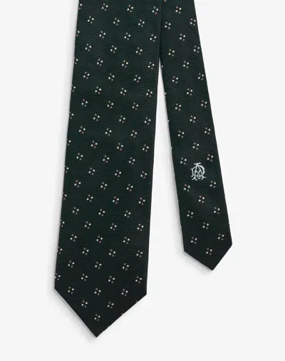 Dunhill Emerald Square Dot Silk Woven Tie In Black