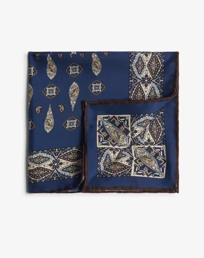 Dunhill Silk Teardrop Paisley Printed Pocket Square In Blue