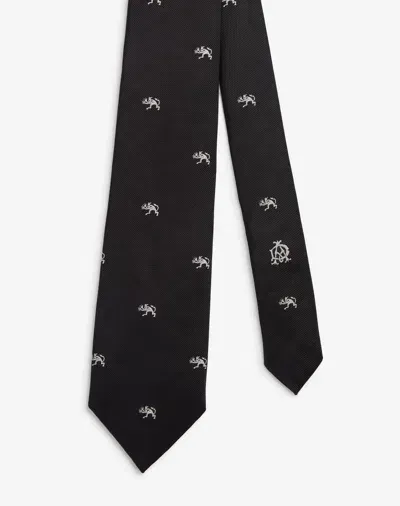 Dunhill Black Tweenie Devil Silk Woven Tie In Blue