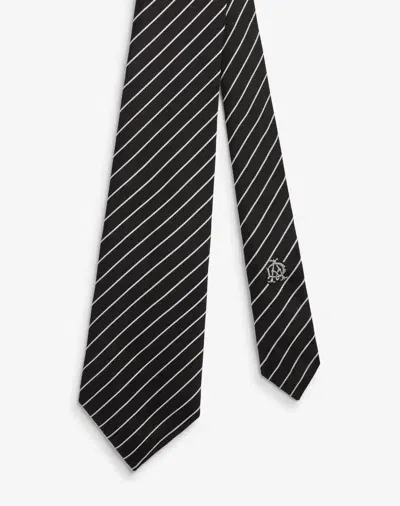 Dunhill Stripe Silk Woven Tie In Black