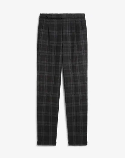 Dunhill Wool Cashmere Check Double Pleated Evening Trousers In Grey