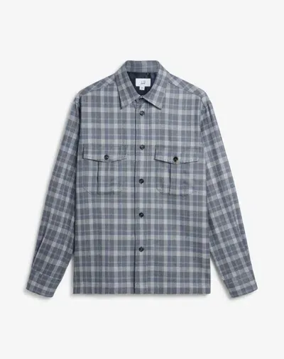 Dunhill Wool Cashmere Check Military Overshirt In Blue