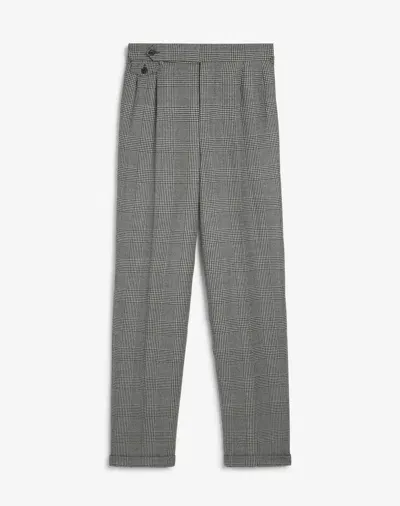 Dunhill Wool Cashmere Glen Check Double Pleated Trousers In Black