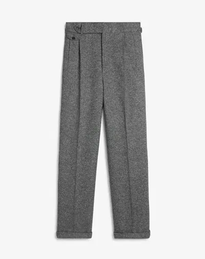 Dunhill Wool Silk Flax Cashmere Donegal Double Pleated Trousers In Black