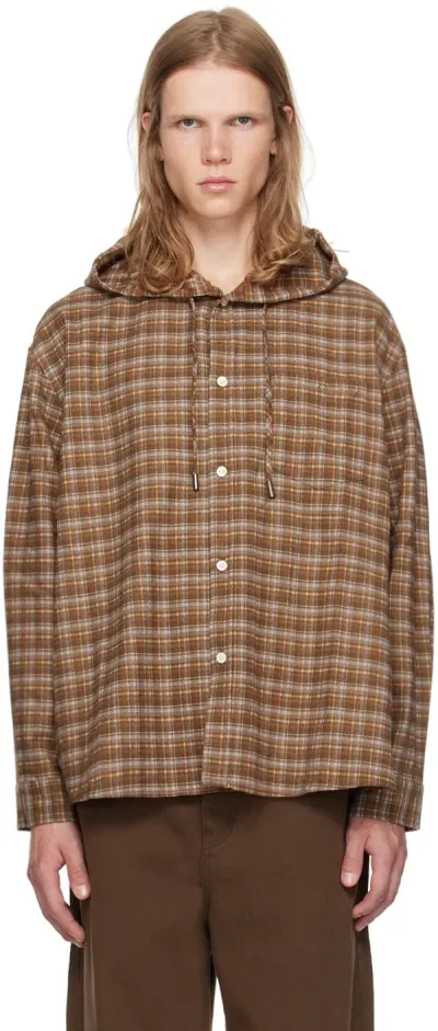 Dunst Beige Hooded Shirt In Beige Check