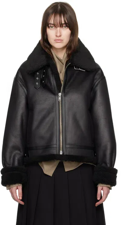 Dunst Black Loose Fit Line Faux-shearling Jacket